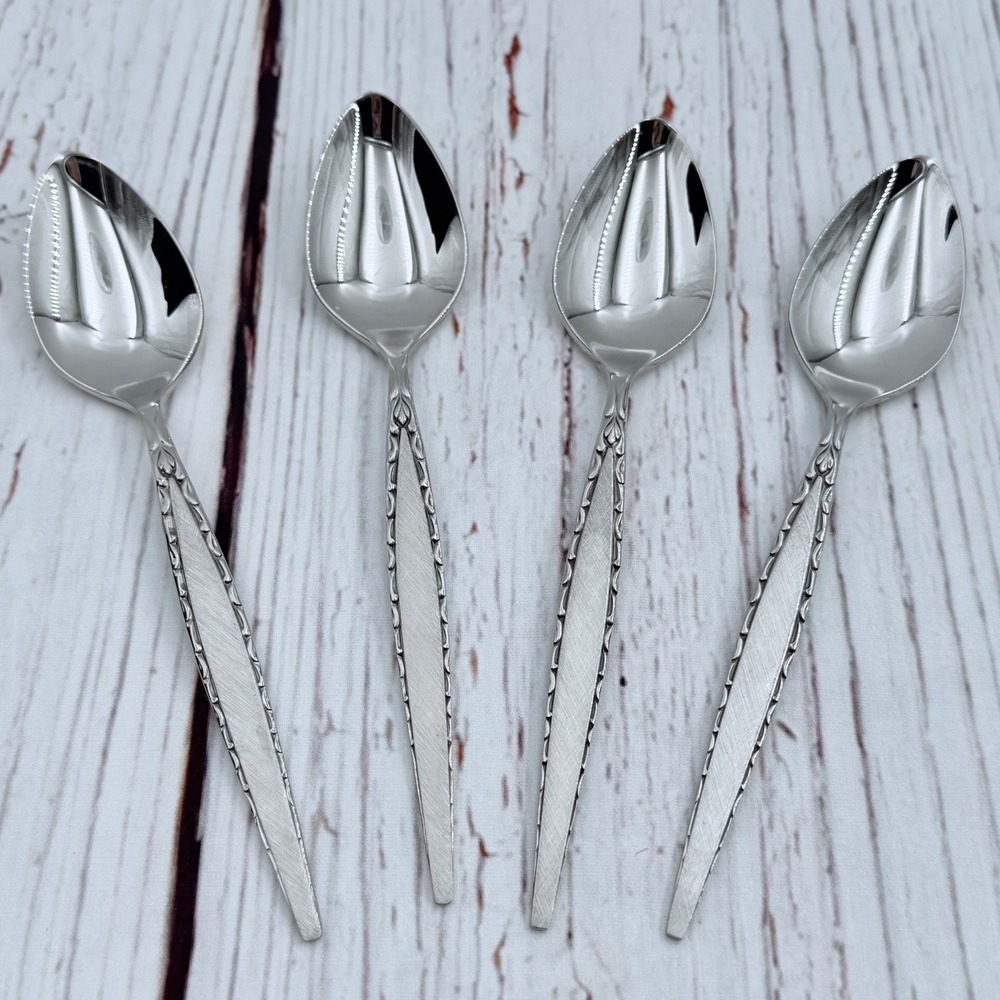 Oneida Community Venetia Stainless Teaspoons Set of 4 Mid Century Modern 6 inch